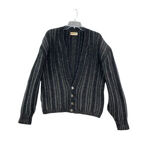 Puritan Cardigan Men 42 Black Gray Wool Ribbed Knit Vintage Button Front Sweater